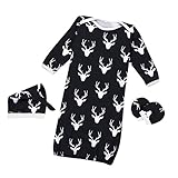 杜屋トヤ　赤ちゃん用おくるみ　寝袋　ベビー寝巻き + 手袋 + 帽子 セット　敷物　ロンパース　鹿　柔らかい　オールシーズン　出産祝いプレゼント　新生児　ベビー　48cm / 54cm (M, 紺色)