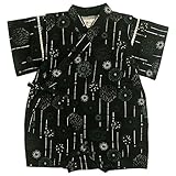 甚平 ロンパース ベビー 男の子 綿100% 日本製生地 グレコ カバーオール 花火/黒-1015 80cm