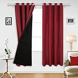 DeconovoカーテンBackタブLinen Look透明カーテンボイルカーテン 52x84 Inch レッド CT2223D-2