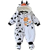 【SEBLES】ベビー服 カバーオール あったか かわいい フード なりきり アニマル キャラクター 新生児 靴下(66cm,白いウシ)