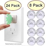 Baby Proofing Safety Outlet Plug Covers, 24 Pack & 3 Keys (Patented) + 8 Round Shaped Table Corner G