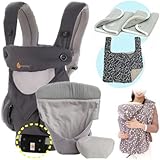 エルゴベビー 抱っこ紐 (ベルト付） 360スリーシックスティ/カーボングレー・クールエアインサート3III+防寒セット 【正規品2年間保証-SG認定】 +防寒ケープ＆よだれパッド