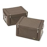 前から取り出せる収納ボックス（折り畳み／フタ付き／布タイプ） 2個セット (Lサイズ, ブラウン)