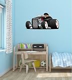 48 " Cartoonホットロッド車ブラック# 1 with Driver壁デカール子供部屋ステッカーグラフィックホームアート飾りExtra Large
