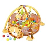 SILUN 子供用3-in-1ジムプレイ ベビージム プレイマット 安全 保護ネット 30ボール付き たくさんのおもちゃ付き 円形 幼児用寝具 出産祝い 新生児 男女共用