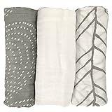 LIFESTYLE BAMBOO Bamboo Swaddle Blankets - Bamboo Muslin Blanket - 3 pk - White & Grey - Unisex - Ne
