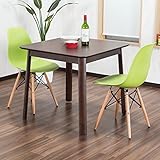 【イームズダイニング3点セット 体に馴染むイームズチェア(木脚 DSW) 2人用】 お洒落なデザイナーズ食卓セット(チャールズ・レイ・イームズ) 落ち着いたテーブル 縦横80cm (グリーン色)