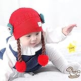 女児帽子 可愛いレディースニット帽 ベビー帽子、ファッションかわいい冬暖かいKid Babyニットキャップ帽子 耳保護 防寒用品 (深紅)