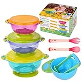 Baby Bowls Kaptron Set of 3 Suction Baby Feeding Bowls Set with Food Masher Spoon and Fork Feeding b