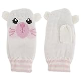ベビー・赤ちゃん用 みみつき どうぶつのニット手袋 ベビーミトン ニットグローブ 冬 (ワンサイズ) (ホワイト/ピンク)