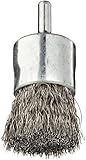 Weiler Wire End Brush, Solid End, Round Shank, Stainless Steel 302, Crimped Wire, 1" Diameter, 0.010