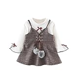 Pojour ベビー服 女の子ワンピース 春秋 子供可愛いつりワンピース ２セット キッズグリッドドレス 女児プレゼント ガールズスカート 長袖ドレス お出かけ 通園 通学