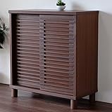 ISSEIKI シューズボックス 下駄箱 ミドルブラウン 幅80 格子デザインが恰好よい、お洒落なデザイン 木製家具 【RO-34-4】