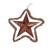 Star Wreath Wall Decor - 18 Rusty Metal Natural Cane Handcrafted Christmas Fall Winter Festival Deco