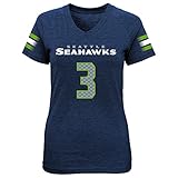 NFLシアトルシーホークスメインウィルソンGirlsラッセルストライプVネックPlayer Name & Number半袖Tシャツ、スモール（7 – 8）、ダークネイビー