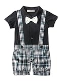 StylesILove Baby Boyボウタイ格子柄One Pieceタキシードロンパース カラー: ブラック