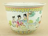 いよじ園 【盆栽鉢】 時代鉢 南京彩色人物漢文紋 丸鉢（貴風サイズ/無傷）(いよじ園 伊予路園)