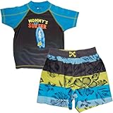 カーターズ（Carter's)ラッシュガード水着,マリンブルー&グレーサーフボードラッシュガード&リーフ柄スイムパンツ（MOMMY'S lil' SURFER）12months(72-83cm) 12