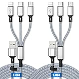 3in1 充電ケーブル 1.8m 【2本セット】 急速充電 3A iPhone/Micro USB/Type-C/Lightning対応 マルチUSBケーブル スマホ タブレット 同時充電