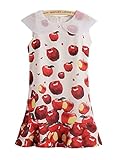 プリントワンピース アップル柄 ユニーク りんご柄 ラウンドネック ラペルワンピ 襟付き Ａラ...
