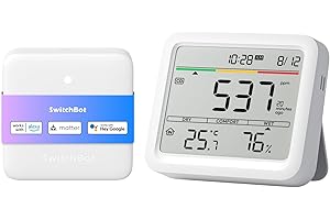 【セット買い】SwitchBot スイッチボット CO2センサー 温湿度計 アラーム デジタル 快適指数 天気予報 時計 卓上 カレンダー スマホ連動 グラフ記録 + 【Amazon.co.jp限定】 スマートリモコン ハブミニ(Matter対応)