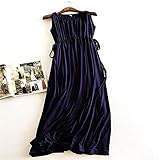 夏の女性の女の子Vネックのイブニングドレスロングドレスの妊婦のドレス妊娠服伸縮性のあるソフトルーズなスリムなファッションパーティー外出ビーチドレス 吸収性 通気性 (巾着ウエスト/ダークブルー)