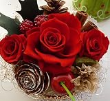プリザーブドフラワー真っ赤な薔薇のクリスマスケーキ　お花でできたフラワーケーキ クリスマスのテーブル装飾に 食べられないよ