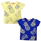 (ブルー/95cm)ベビー服 女の子 Tシャツ 半袖 バナナ パイナップルプリント パフスリーブ 女児 ベビー
