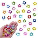 Vitalux フラワービーズ 200個セット 混色 穴あり 13mm 透明花形 プラスチック製 ハンドメイド アクセサリー・キーホルダー・ストラップ作り DIY手芸素材