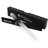 爪やすり ガラス、G.Lianeプロフェッショナルクリスタルガラスネイルファイル、ケース付き、両面 エッチング済みガラス爪やすりマニキュア (Rainbow Black)