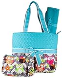 Blue Grey Chevron Owls Print Quilted Diaper Bag with Changing Pad and Accessory Case - 3 Piece by NG