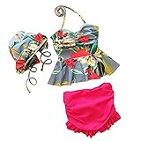 ベビーGirls幼児用子供用夏ビーチフラワープリントRufflled水着Swimdress Beachwear with Hat カラー: ブルー