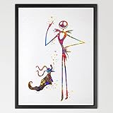 Dignovel Studios 11X14 Jack Skellington and Zero The Nightmare Before Christmas Watercolor Halloween