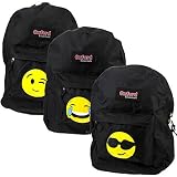 3 Kids Black Oxford Essentials Emoji 16" Backpacks Emoticon Faces Bag For School [並行輸入品]