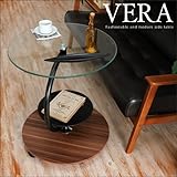 ソファ ガラス サイドテーブル VERA ヴェラ キャスター 丸 北欧 アンティーク ベッド ソファー 木製 50cm キャスター付 円形 ナイトテーブル おしゃれ モダン