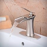 Hiendure単一ハンドル真鍮バスルーム蛇口つや消しニッケルWaterfall Basinミキサータップデッキプレート