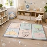 AIMECO プレイマット ベビー 折りたたみ ひんやり 夏用 キッズマット 約1.5cm厚 120×180cm 約1.5畳 クッションマット 子供用 フロアマット 可愛い動物柄 冷感風表地 コンパクト収納 リビング 寝室 子供の部屋 保育園 幼稚園