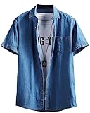 [JHIJSC] シャツ メンズ 半袖 夏 カジュアル 綿 無地 デニム おしゃれ 大きいサイズ (3XL, ブルー)