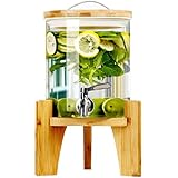 ドリンクサーバー ガラス 大容量 1.5L/2.5L/4L/5L 冷水筒 蛇口付き 飲料ポットガラス保存ボトルプボトル 梅酒 ジュース ビール バレルディスペンサー 貯蔵容器 飲料水バケット密閉タンク (4L,スタンド付き)