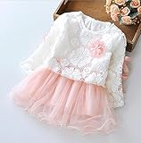 （ AngelKids ） リボン カットソー レース スカート セットアップ 女児 キッズ 発表会 お出かけ ワンピース (100, ピンク) …