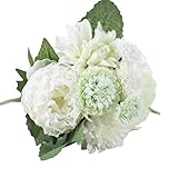 POTOJP 造花 手作り 造花 牡丹 紫陽花 ブーケ 枯れないお花 本物みたい 工芸 高級 贈り 壁掛け 結婚式 誕生会 二次会 お祝い 花束プレゼント インテリア 华道 (ホワイト)