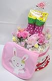 ご出産お祝い＜おむつケーキ＞　リーズナブルなお値段のかわいいおむつケーキ　フラワーK (女の子用）