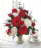 プリザーブドフラワーギフト　豪華！　お祝いの紅白の薔薇プリザーブドフラワーアレンジ　還暦のお祝い　敬老の日　会社の受付　ご自宅のお玄関　新築お祝い　ご結婚お祝い