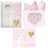 新生児ギフトfor Girlsセットメモリーブック& First Year Calendar With Matchingギフトバッグ& Tissue Paperエレガントなゴールドピンク箔スタンプGl