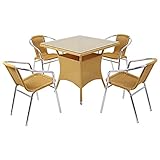 人工ラタンチェア4脚 四角テーブル1台 5点セット 強化ガラス ナチュラル 籐 肘掛け付き 家具 ファニチャー インテリア スタッキングチェア リビング chair 椅子 南国 アジアン バリ風 リゾ