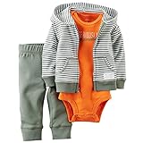 カーターズ Carter's 男の子用カーキx白ボーダーADORABLEワッペンフード付きジャケット上下3点セット (3months... [並行輸入品]