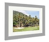 Ashleyキャンバス風景の美しい緑色のゴルフコースとCoconut Palm Tree with空、壁アートホーム装飾、ag4945576 30" x 35", Silver Frame 49455