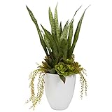 Nearly Natural 4960 30-Inch Green Mixed Succulent Plant with White Planter [並行輸入品]