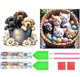 Amyaker ダイヤモンドアート キット 四角いビーズ 全面 2個セット 日本語キャンバス ダイアモンドビーズ絵画キット DIY 手作り絵画 モザイクアート 5D モザイクアート ダイヤモンド塗装 全面貼り付けタイプ 30x30cm 犬 猫