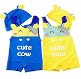 Double two 子供 ベビー 男の子 水着 キッズ水着 スクール水着 ノースリープ スイムウエア UVカット 帽子付き (100－110cm, イエロー)